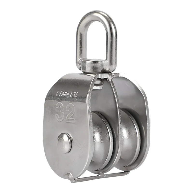 304 Stainless Steel Double Swivel Pulley Block, Heavy‑Duty Lifting Rope Traction Wheel M20‑M50