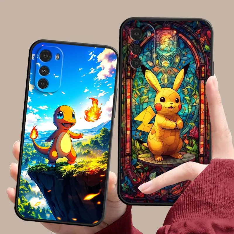 P-P-Pikachuss أنيمي لطيف لموتورولا G85 حافة 50 G24 G35 G14 G04 40 G72 G34 G G54 G13 G32 5G غطاء الهاتف الأسود