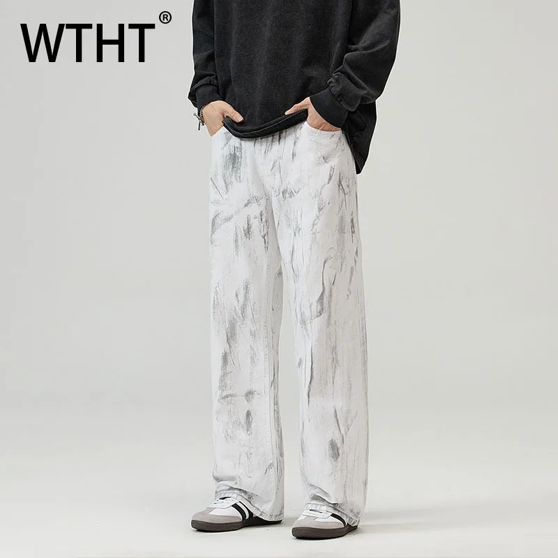 

WTHT Vintage 2025 Autumn Men's Tie Dye Loose Straight Denim Pants Fashion American Style High-waisted Jeans Male 2A1827