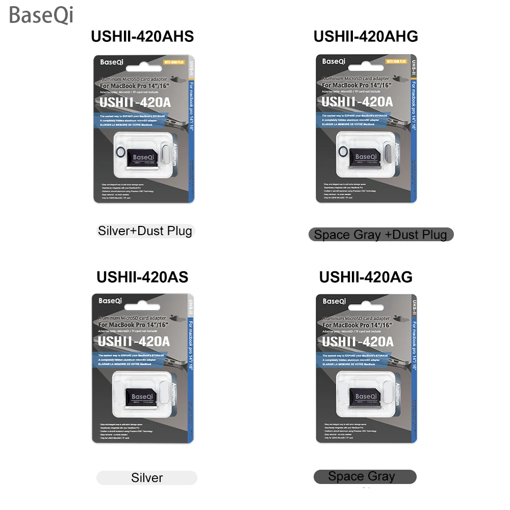 Adaptador de Cartão Micro SD BaseQi-Alumínio, Leitor de Cartão de Unidade, MacBook Pro M1, M2, M3, 14 ", 16", M1, M2, M3, Mini, Ano2023, 2022, 2023, 2022