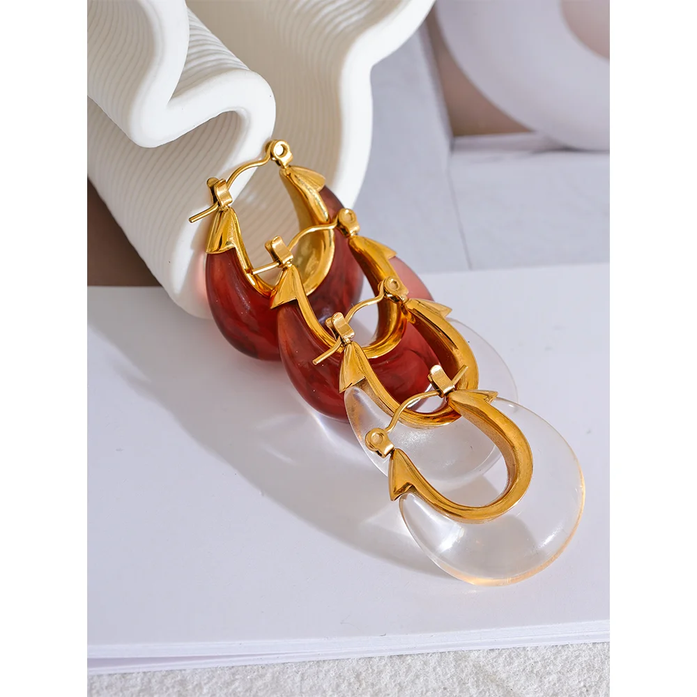 Fashion Stainless Steel Acetic Acid Resin Hollow Chunky Hoop Earrings for Women Prevent Allergy Charms Jewelry Party Gift