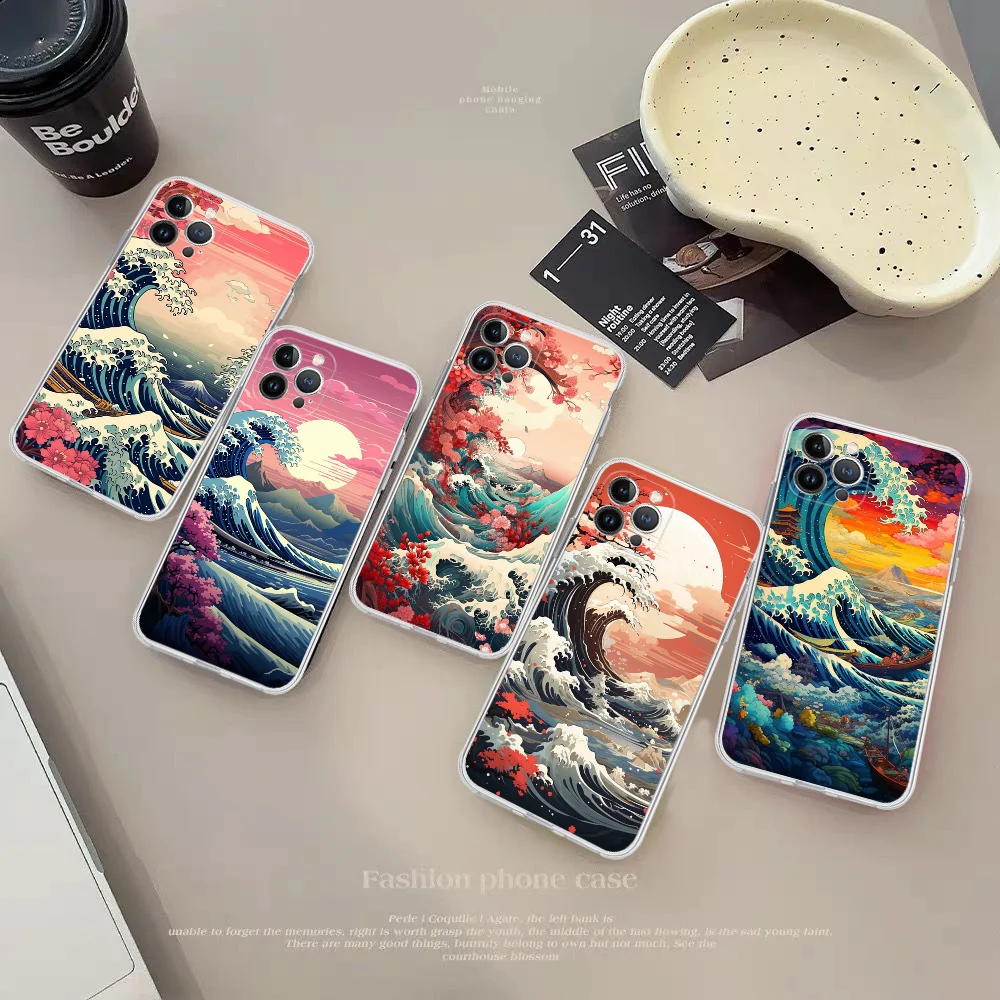 Great Wave Phone Case Silicone Soft for iphone 15 14 13 12 11 Pro Mini XS MAX 8 7 6 Plus X XS XR Cover