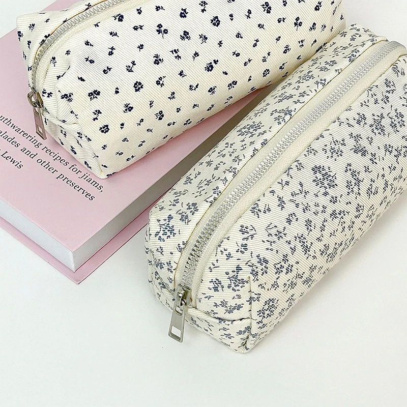 Kotak Pensil Kapasitas Besar Organizer Alat Tulis Multifungsi Tas Pena Cetak Bunga Kartun Tas Alat Tulis Siswa Grils