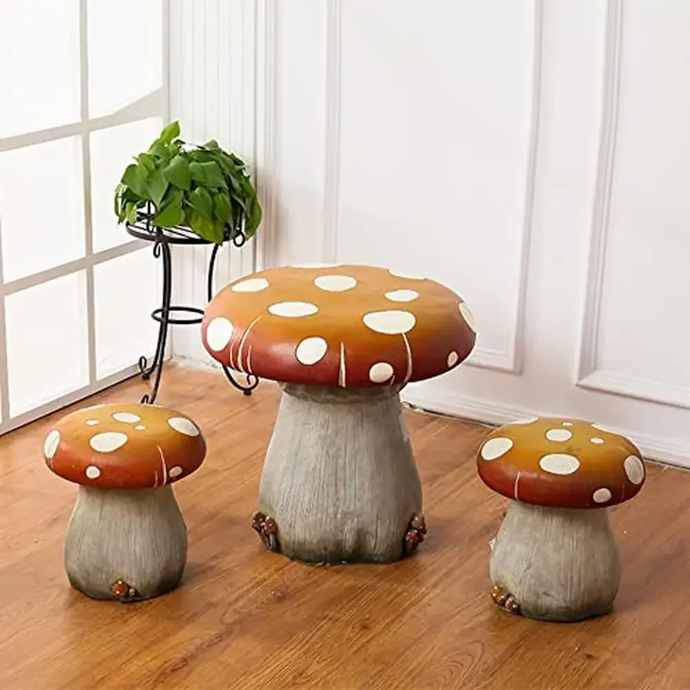 

Mushroom Statue Garden Decor Resin Courtyard Lawn Ornament Patio Table Stool Set