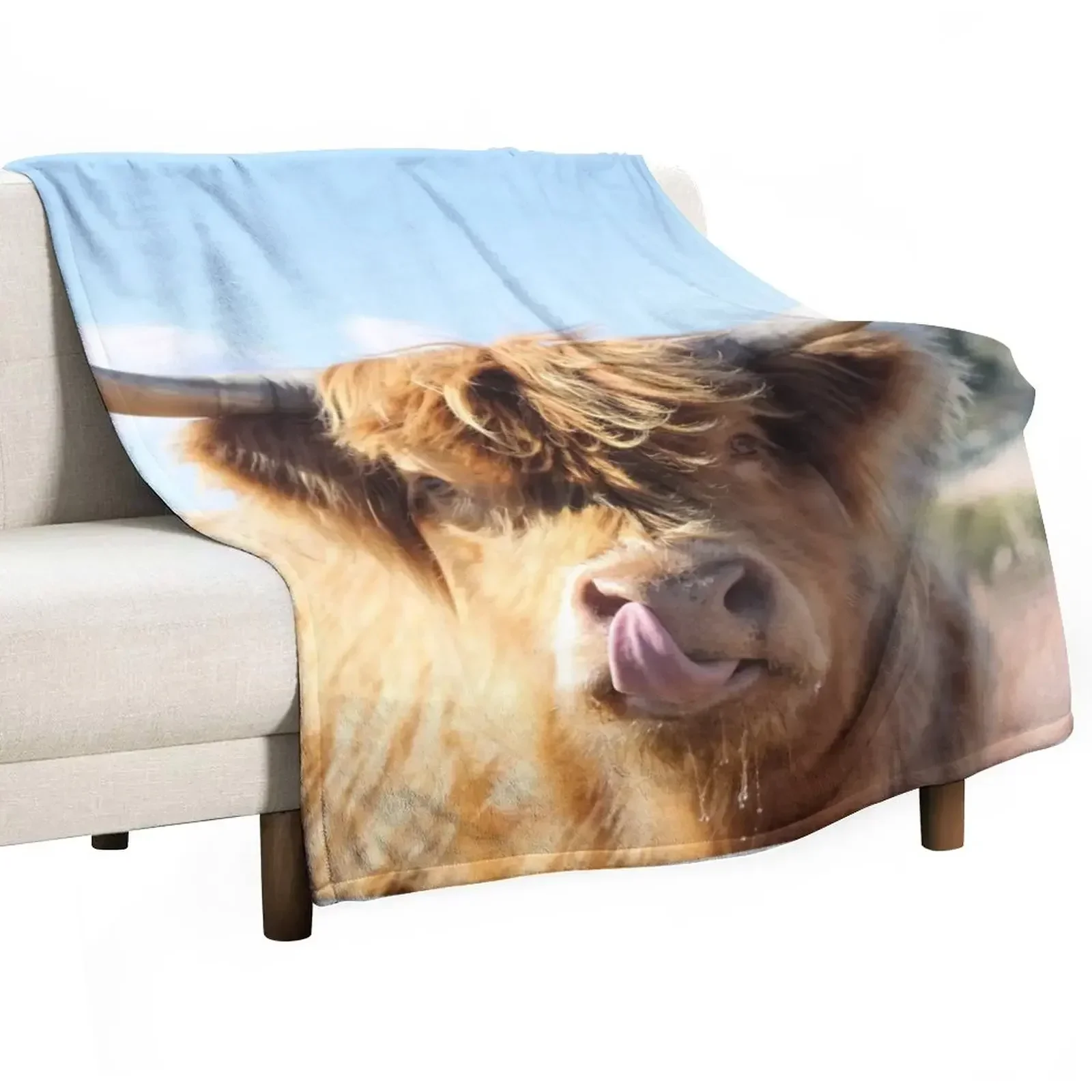 Tongue out Highland cow Throw Blanket Luxury St Retros Sleeping Bag Blankets