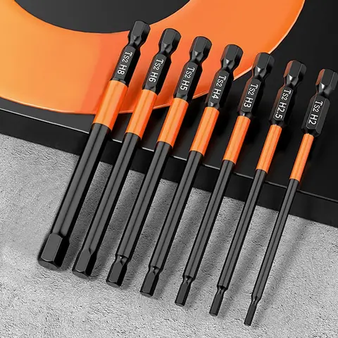 Allen Hex-Shank Bits 8Pcs Impact Hex Head Allen Wrench Drill Bit Set ，H1.5-H8 1/4” Hex-Shank S2 Steel Hex Screwdriver Bits Metric Magnetic