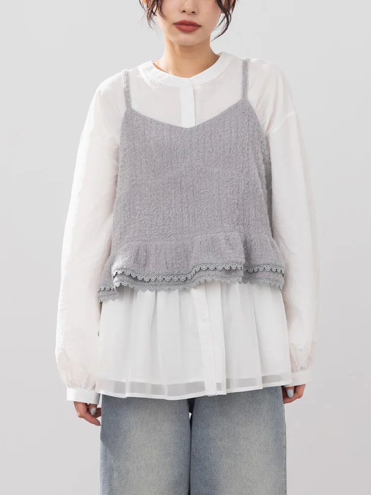 

Queenop Lace Hem Velvet Cover up Tank Top Women's Faion Spring Autumn New Arrival Breathable ort Length Color