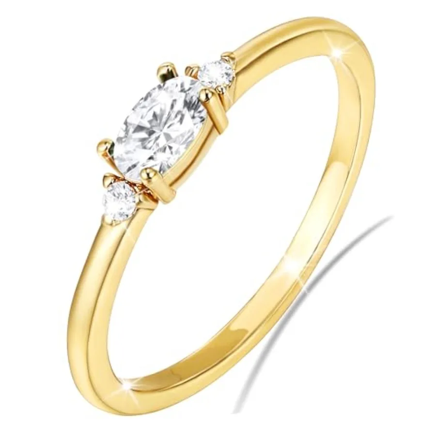 

Lunvky 14k Gold Plated Birthstone Rings for Women Teen Dainty Stackable Pinky Rings Non Tarnish CZ Emerald Green Gemstone Thumb