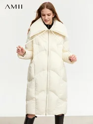 AMII-Chaqueta de plumón china para mujer, abrigo largo y cálido con solapa de plumón de pato blanco, prendas de vestir exteriores de invierno 2023 12344035