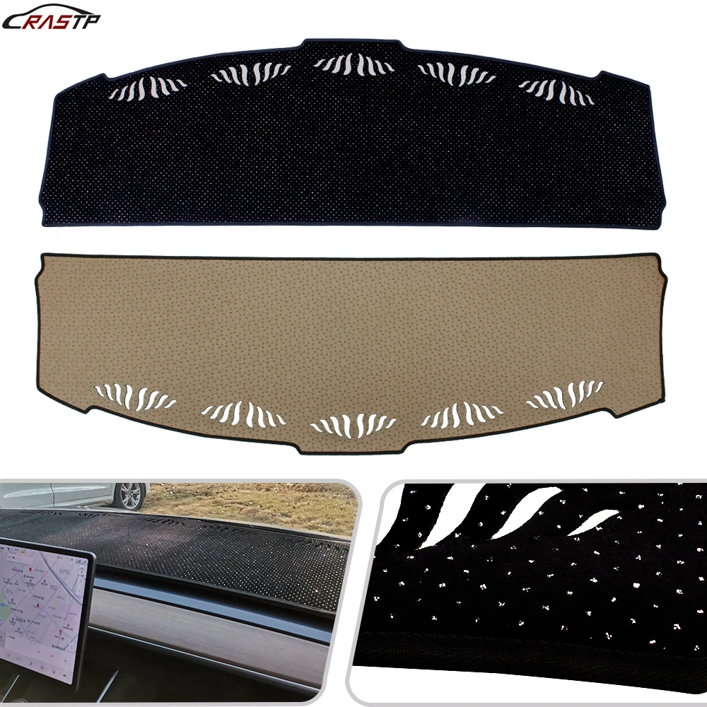 Hot Selling Flannel Bling Diamond Rhinestone Car Dashmat Dashboard Mat Cover Drilled Dash Mat Pad Sunshade For Model 3/Y LKT099