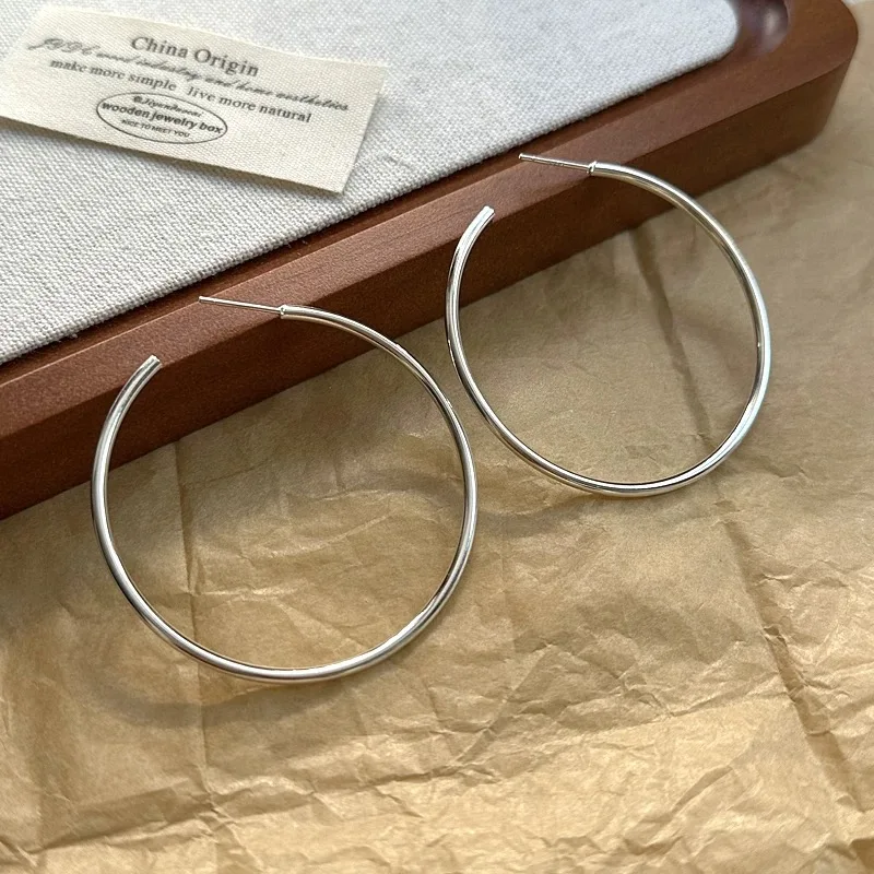 

925 Sterling Silver Vintage Earrings For Women Trendy Simple Big Circle Earring Jewelry Prevent Allergy Party Accessories