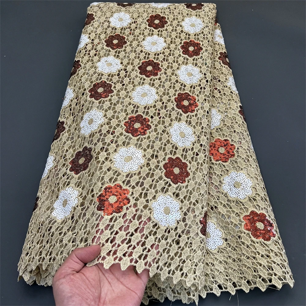 Royal Blue 2024 High Quality Lace 5 Yards French Cotton Lace With sequins Nigerian lace Fabric For Wedding Dress Sewing PS0030