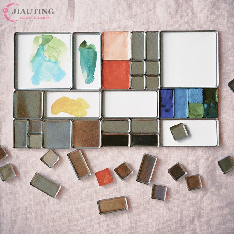 Image of 1/5/10 Stück Aquarellbox-Verpackung, Gitterförmige Leere Lidschatten-Dose, Make-up-Palette, Leere Quadratische Palette, Eisenbehälter für Puder