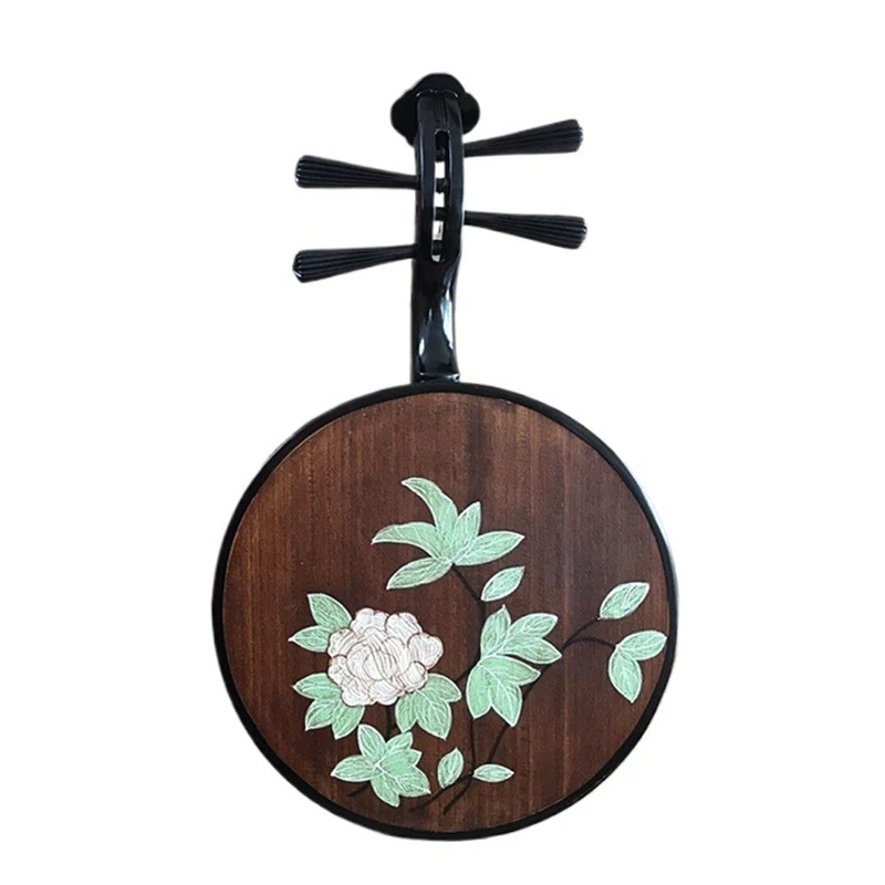 Painted 4 String Moon Zither Vintage Ethnic Xylophone Classical Handmade Moon Zither Chinese Traditional Musical Instruments