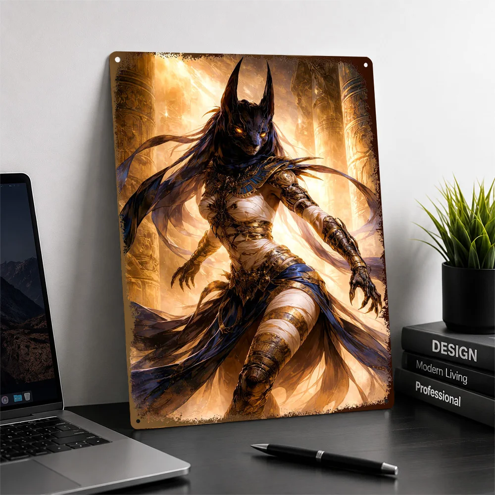 Anubis Warrior In Egyptian Temple Printed Poster Customized Aluminum Metal Sign Mystic Portrait Wall Art Made For Fantasy Fans