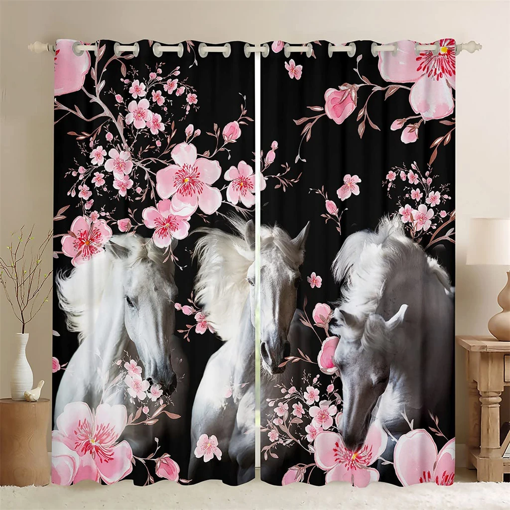 2 Piece Floral Animal Fur Creative Curtains Colorful Cute Cow Fit Living Room Luxury Bedroom Kitchen Balcony Window Decor