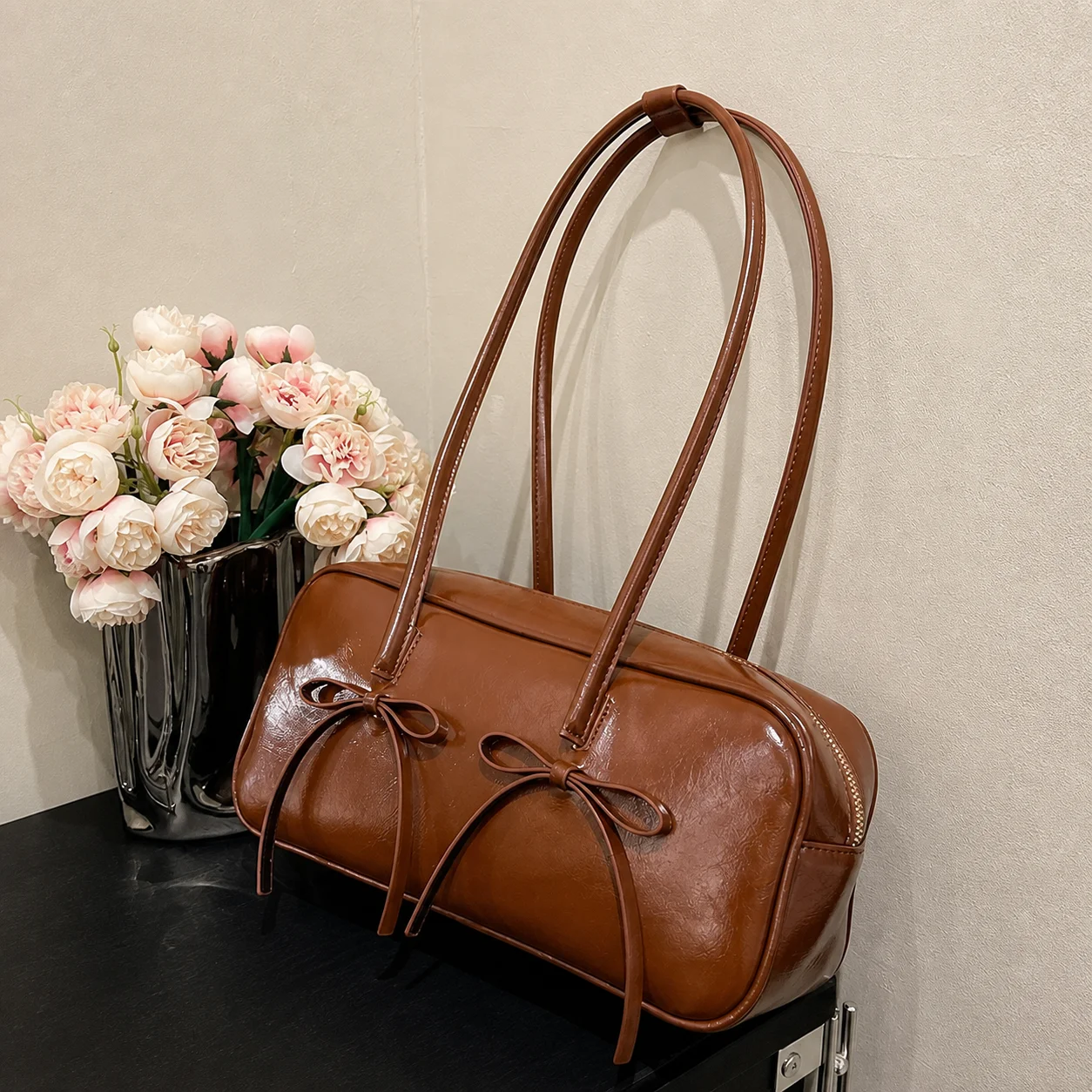 Double Bow Bag 2025 Spring Underarm Handbag Zipper Handbag Stylish Daily Handbag For Daily Commuting Daily Outfit Matching