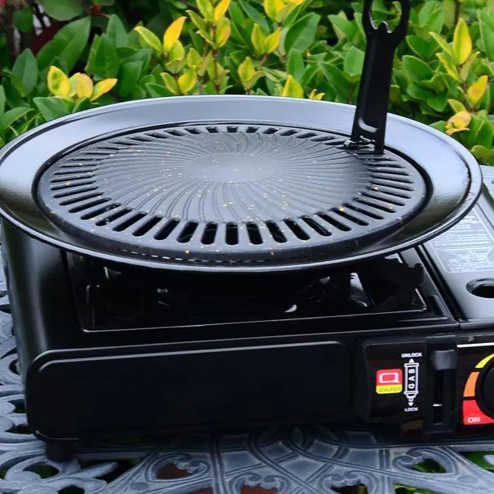 

Grill Pan Iron Bbq Meat Grill Tray Smooth Edges Non-Stick Outdoor Camping Baking Tray For Steak Fish Vegetables Portable Kitchen