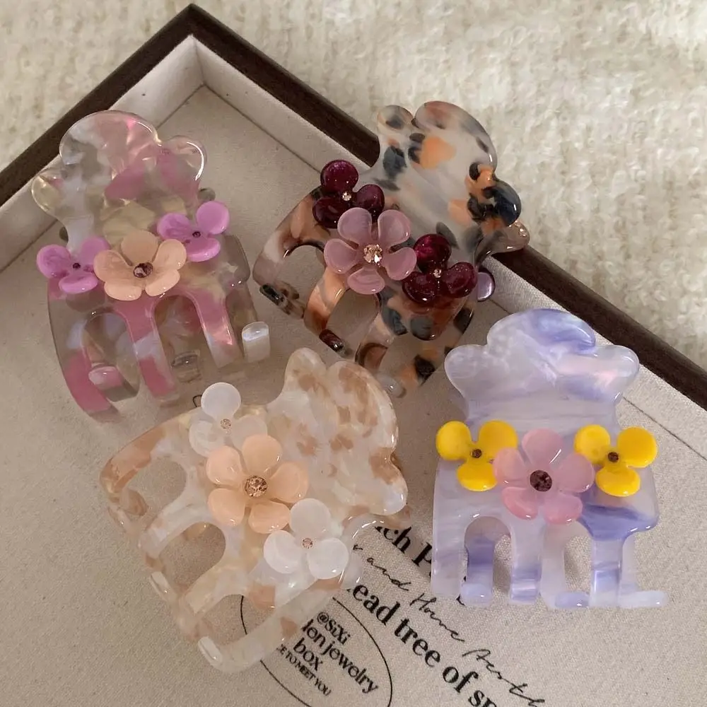 Ins Crystal Flower Hair Clip Hairpins Acetic Acid Small Acetate Hair Claw Shark Clip Korean Style Zircon Hairgrip Party