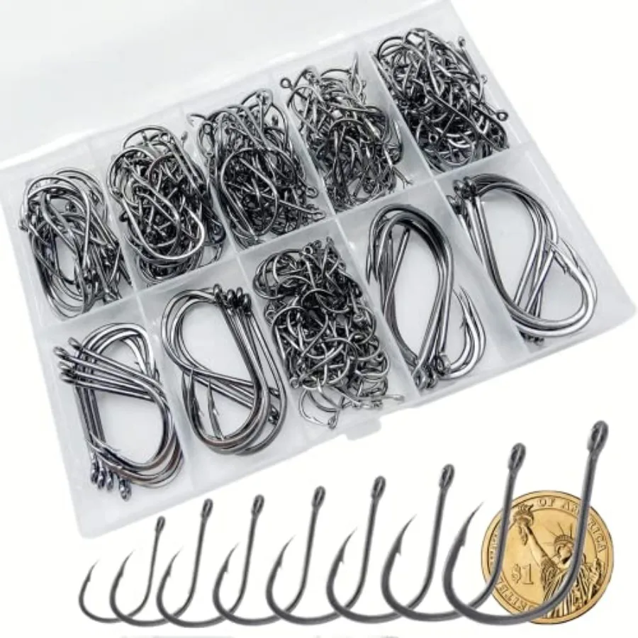 310Pcs/Box 22#...15# 10# Fishing Hook, Forged Steel/Barded Design, 8 Sizes Universal Octopus Fishing Hooks Set Sharp/High Carbo