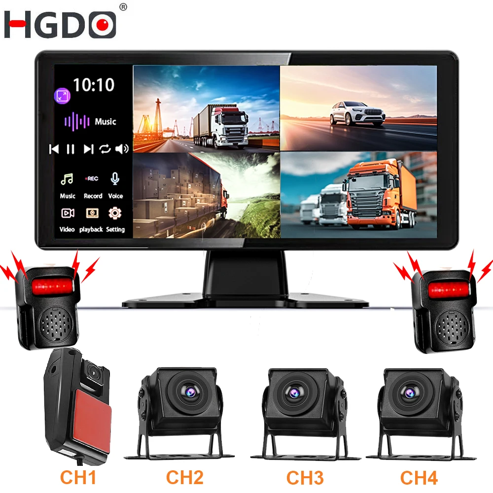 

HGDO H44 10,36 "4-канальный 1080P умный радар для слепых зон BSD сигнализация для автофургона/грузовика/автобуса/прицепа/кемпера/автомобильного видеорегистратора монитор