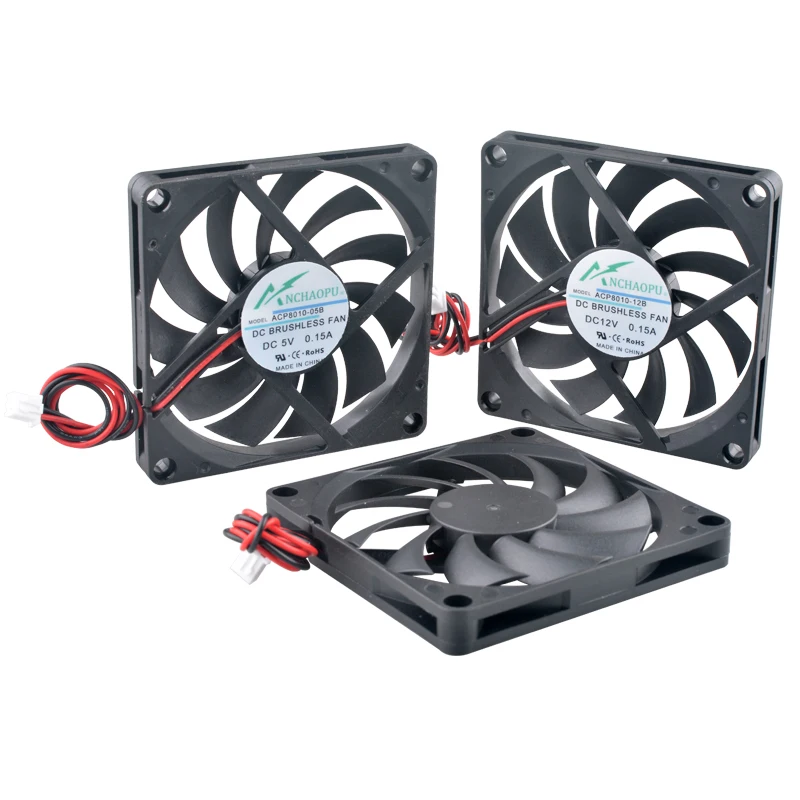 ACP8010 Ultra Thin Axial Flow Cooling Fan 80x80x10mm DC5V/12V/24V 2-PIN for Frequency Converter Power Supply (80mm Fan)