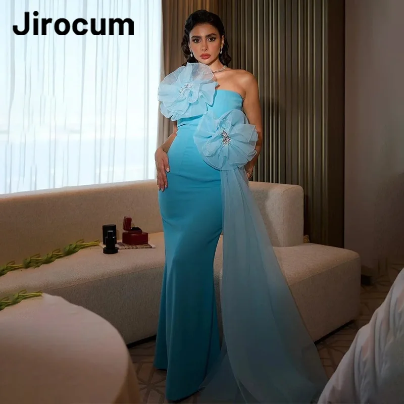 

Jirocum Elegant Vintage Blue Floral Prom Dresses Women's Beaded Strapless Party Evening Gown Sweet Mermaid Formal Occasion Dress