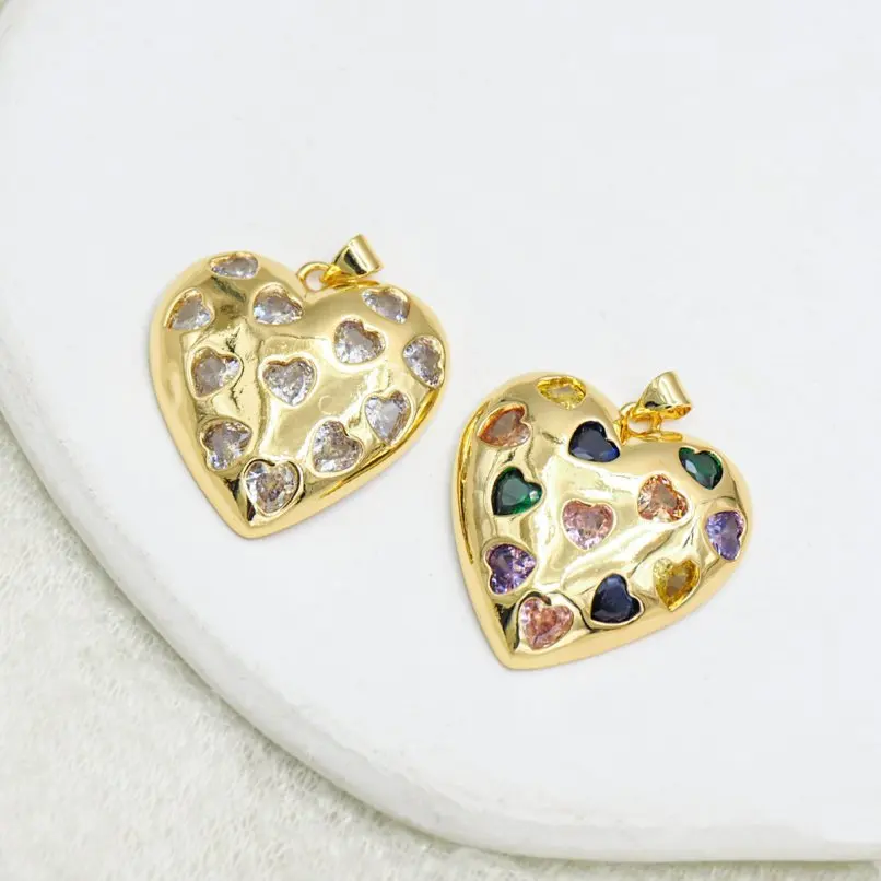 

1Pcs Point For Her Pendant Copper Gold Color Cubic Zirconia Invisible Setting Approx 28.6x34.2mm Jewelry Special Gift