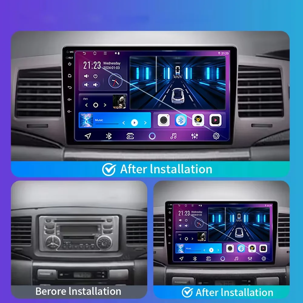 أندرويد 15 راديو السيارة لتويوتا كورولا E130 E120 2000-2006 الوسائط المتعددة مشغل فيديو الملاحة نظام تحديد المواقع ستيريو Carplay 4G رئيس وحدة