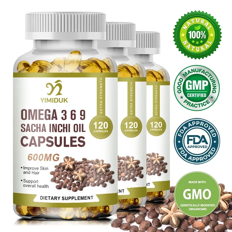 Organic Source of Omegas 3, 6 and 9 Supplement Sacha Inchi Oil Capsules For Brain & Heart Health Essential Fatty Acids Source