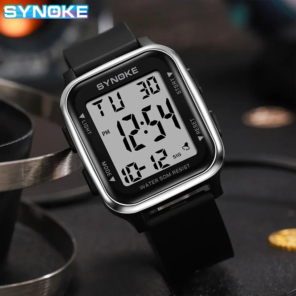 SYNOKE Watch Outdoor Sports Multifunctional Waterproof Shock Resistant Large Screen Display Luminous LED Digital Watch For Men