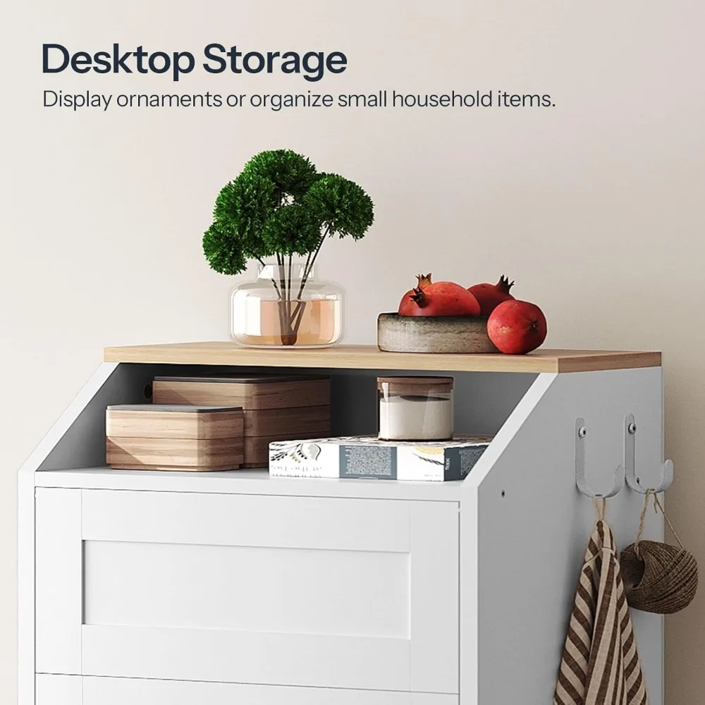 صندوق إعادة تدوير خشبي مع باب قلاب - سعة 10 جالون، خزانة قمامة المطبخ المخفية، سلة قمامة قائمة بذاتها لسقف الغسيل #6