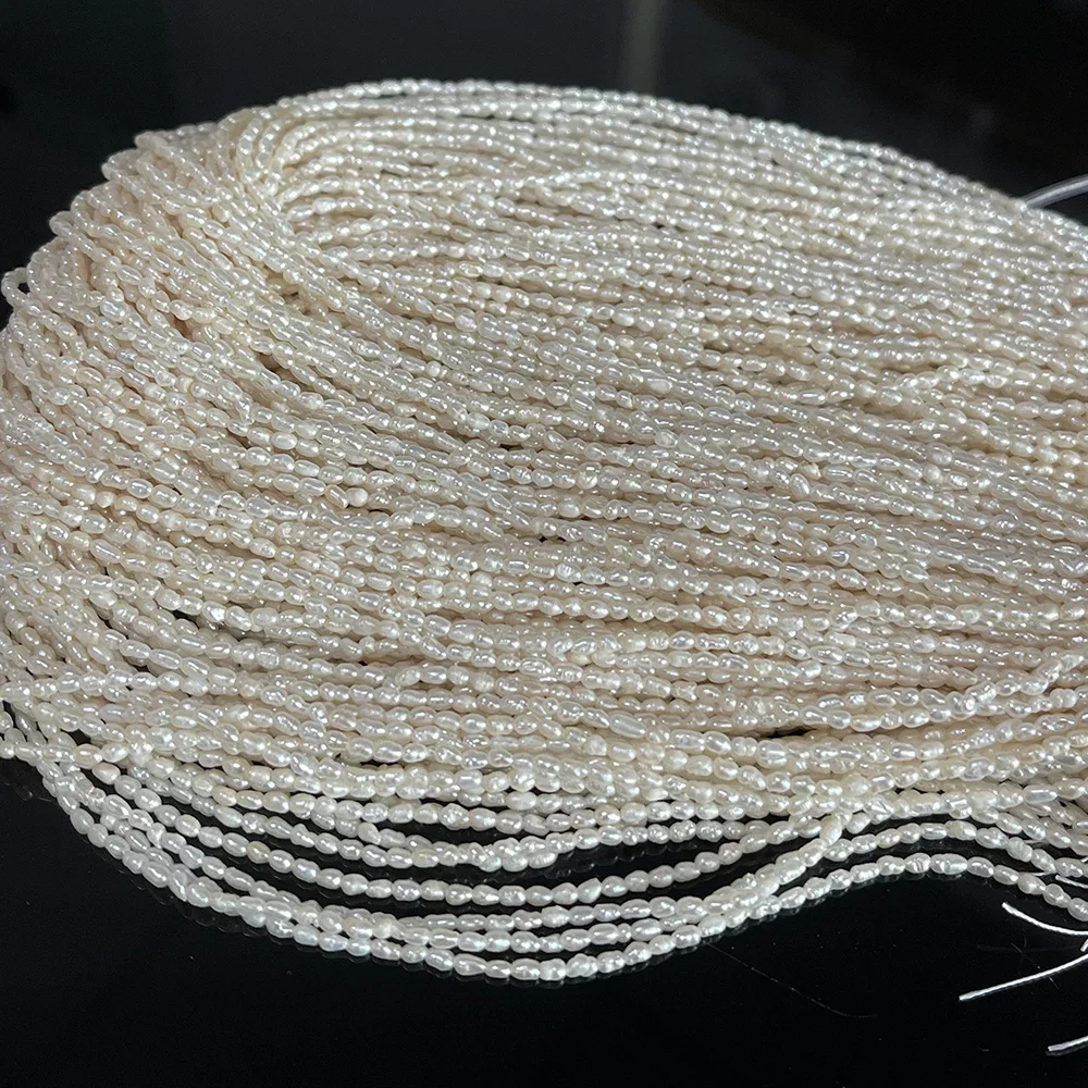 1.8-2 مللي متر 36 سنتيمتر المياه العذبة الطبيعية الأبيض اللؤلؤ الأرز شكل حبة هدية للنساء مجوهرات جعل عقد دي اي واي سوار إكسسوارات #4