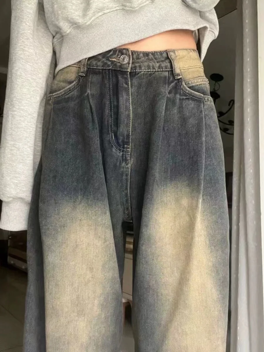 

American Retro High Waist Wide Leg Jeans Women's Spring Autumn plus Size Fat MM Pleated Loose Drapey Slimming Straight Long P...