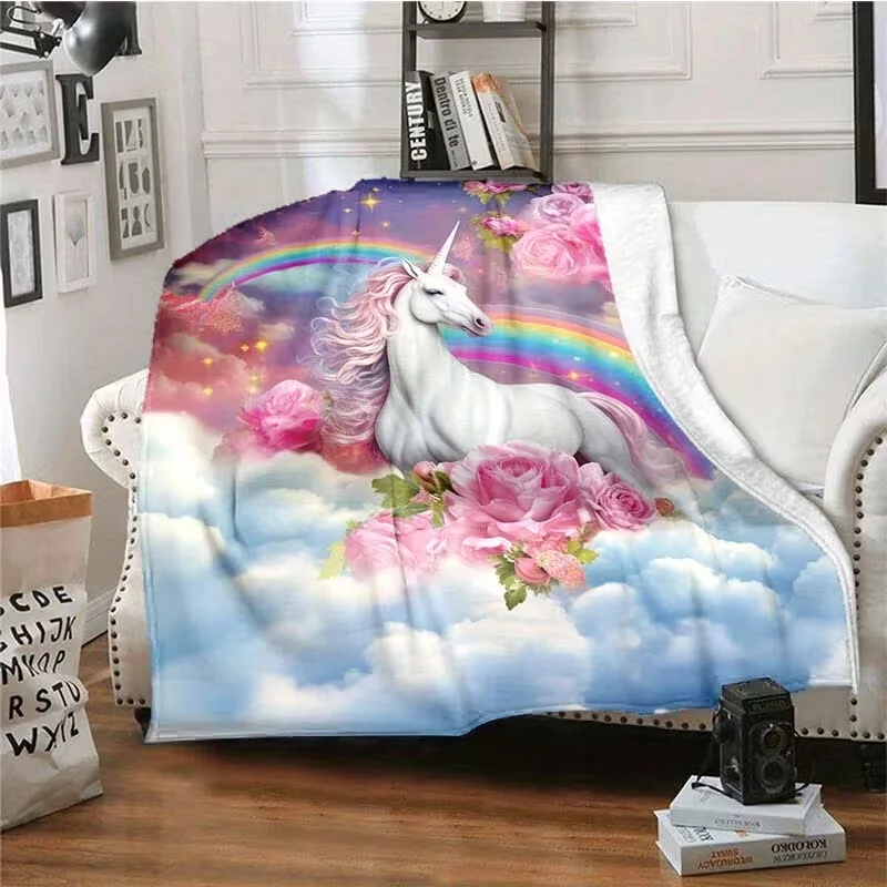 Romantic Rainbow Unicorn Thin Blanket Throw For Sofa, Bed, Travel, Camping, Livingroom, Office, Couch, Chair, And Bed Blanket
