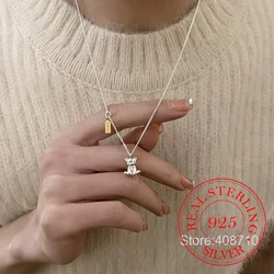 Real Money 925 Sterling Silver Ladies' Necklace Korean Simple Love Bear Sweater Chain Necklace Wedding Party Jewelry Gift