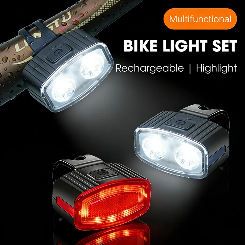 

Bucklos Bicycle Light USB Rechargeable Bike Headlight Rear Lamp MTB Road Bike Taillight Safety Warning Light Night Riding Lamp