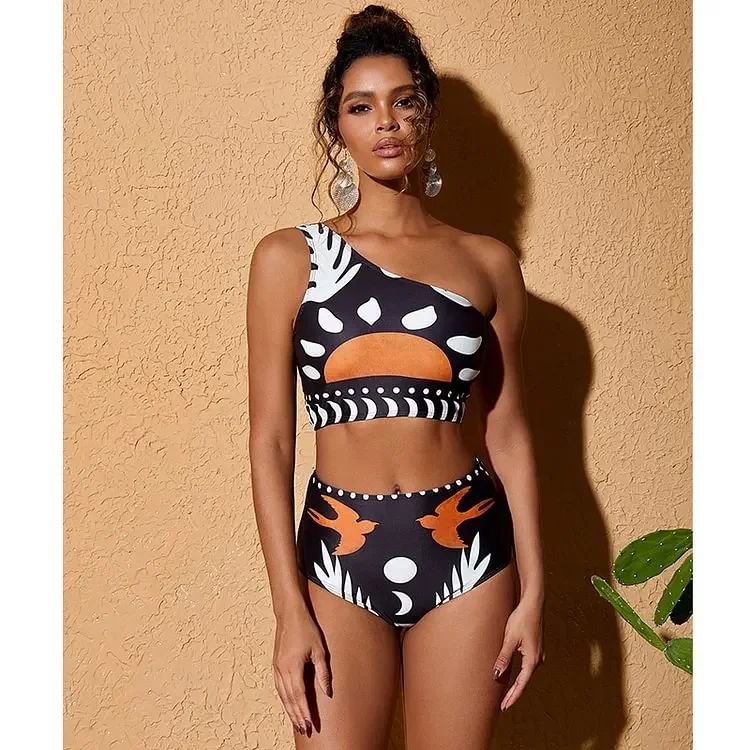 2024 Frau Badeanzug V-Ausschnitt aus geschnitten bedruckte Bikini-Set Damen Bade bekleidung einteilige Beach wear Bikinis Tankini