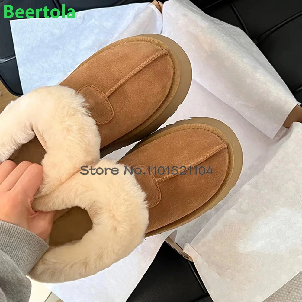 Thick Sole Warm Luxury Shallow Boots For Female Women 2024 Winter New Round Toe Platfrom Slip-on Outside Casual Comfortable Shoe