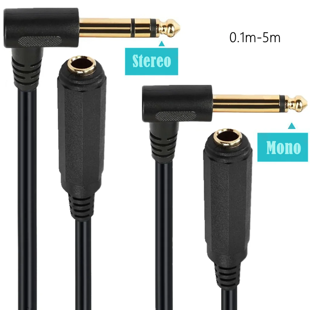 Dual channel Guitar Extension Cord Mono 6.35 TRS Male to 6.35mm Elbow TRS Female Audio Cable for Amplifiers Guitars Pianos Home