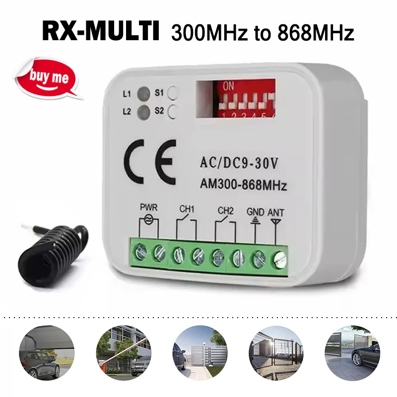 

New Garage / Gate Remote Control Receiver 300 to 868 MHz RX MULTI Receiver 433MHz Gate Switch Controller AC/DC 9-30V Gate Opener