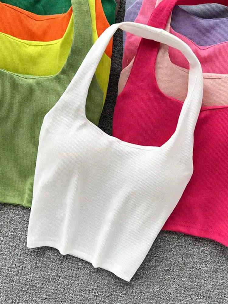 Bez ramion Halter na ramiączkach lato bez rękawów 2024 moda damska koreańska jednokolorowa odzież sportowa Basic Sexy Tank Top