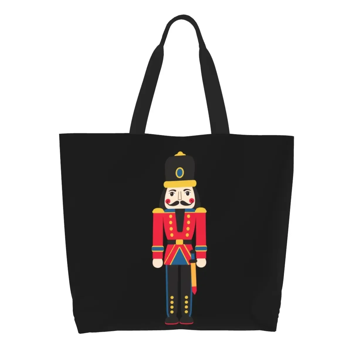 Nutcracker Doll Groceries Shopping Bags Print Canvas Shopper Shoulder Tote Bag Big Capacity Portable Cartoon Soldier Toy Handbag