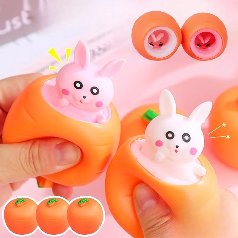 2PCS Kawaii Easter Themed Carrot Rabbit Squeeze Cup Stress Relief Pop up Toys Fidget Balls Party Favors & Easter Gifts