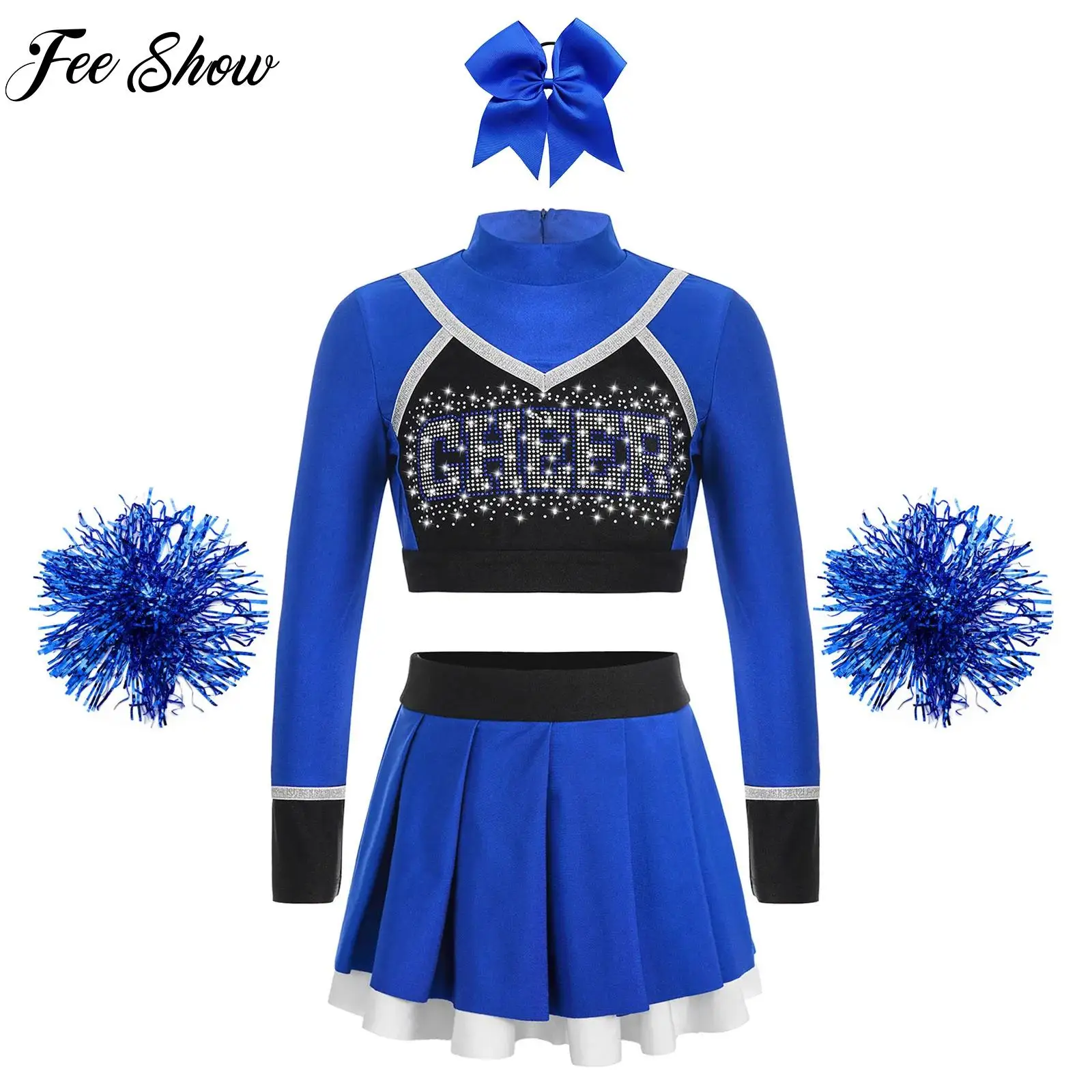 

Kids Cheerleading Uniforms School Girls Cheering Team Cheerleader Costumes Sets Teens Dancewear Children Cheer Dance Outfits