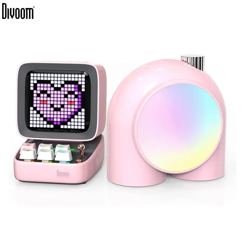 Divoom Ditoo-Bluetooth-Speaker & Planet-9 Mood-Lamp Gaming Desk Decoration Set with Kawaii and Cute Style RGB LED for Girls