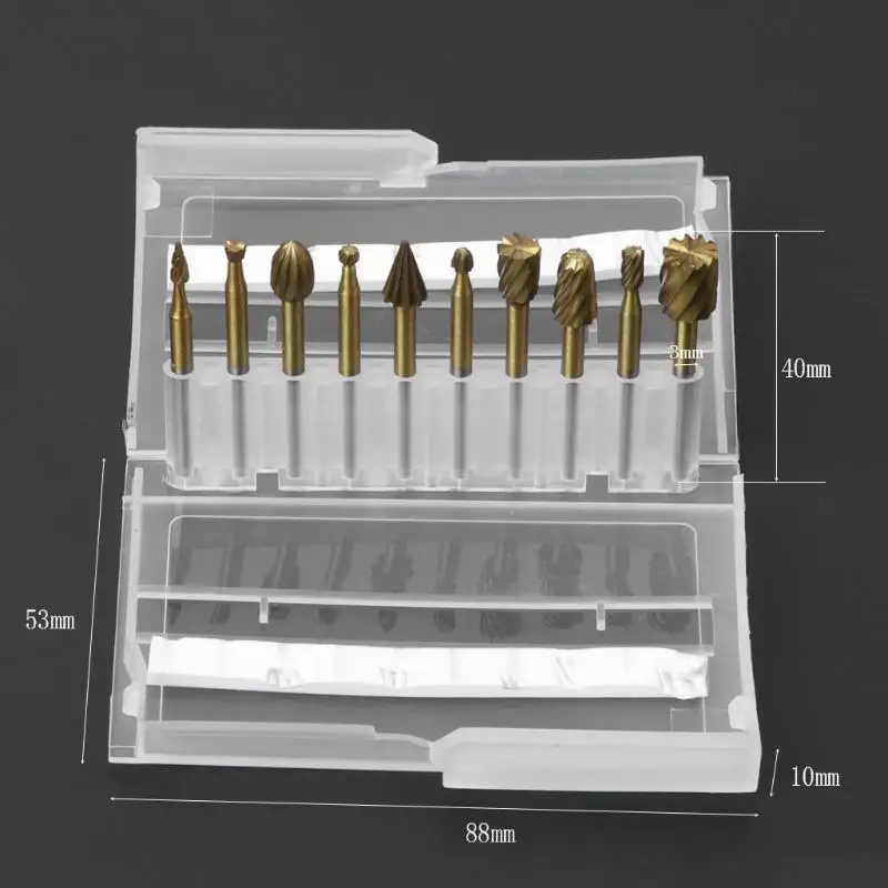 10Pcs/Set 3mm Shank Rotary Burr Set Rotary File Drill Bits Engraving Cutter Wood Tool Electric Grinding Polishing Head