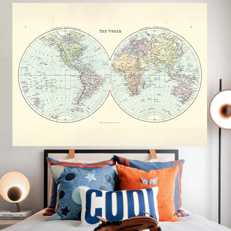 VIKAMA Polyester Retro Map Tapestry Antique Nautical World Map Wall Hanging for Bedroom Living Room Decor
