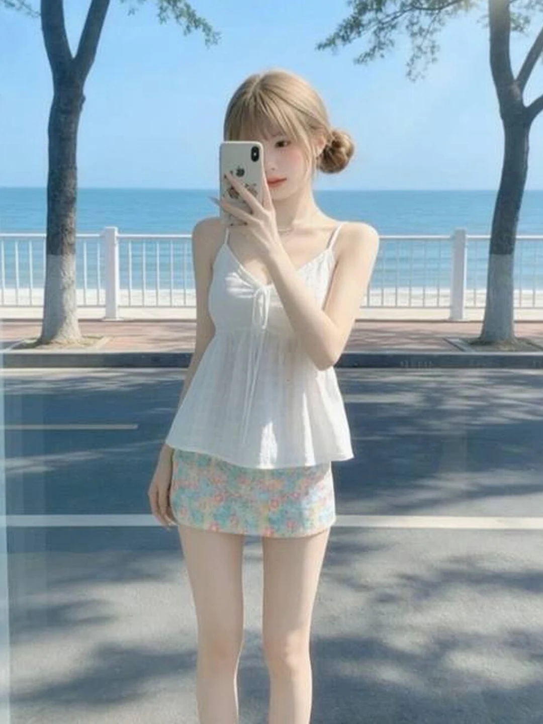 

Retro Gentle Style Halter Top Skirt Two-Piece Set Youthful Summer Floral Print Comfortable Cotton V-Neck Sleeveless Vest