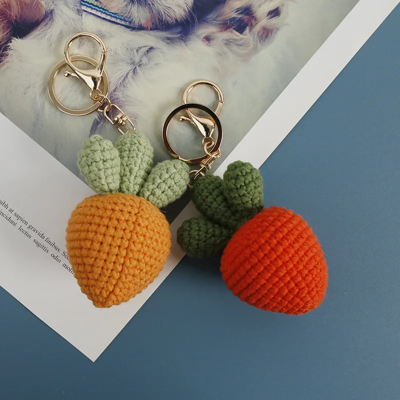 Pingente Cenoura Criativa Mão-Tecido, Lã Crochet Fruit, Acessórios Cute Bag, Encanto do telefone móvel, Presente da personalização